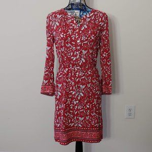 LOFT Floral Hawaiian Print Red 3/4 Sleeve Dress
